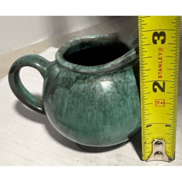 Vintage Handmade Green Ceramic Pitcher Creamer With Handle & Spout 2.75" - Picture 5 of 5